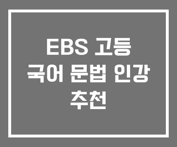 EBS 고등 국어 문법 인강 추천