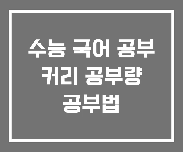 수능 국어 공부 커리 공부량 공부법
