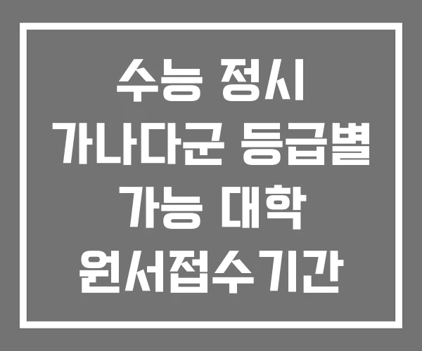 수능 정시 가나다군 등급별 가능 대학 원서접수기간