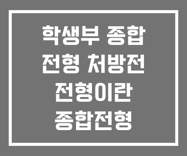 학생부 종합 전형 처방전 전형이란 종합전형 학생부 종합 전형 처방전 전형이란 종합전형