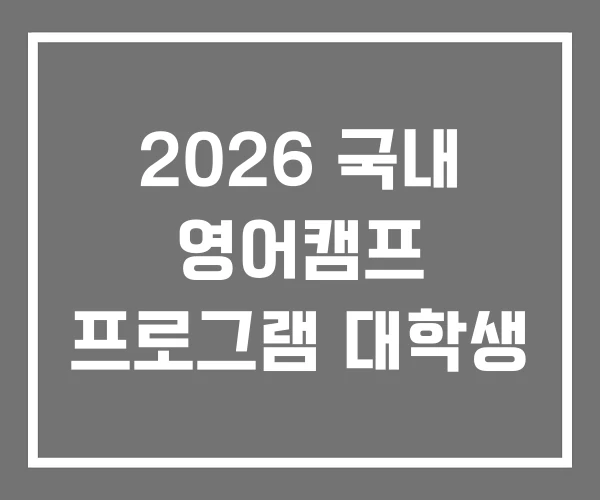 2026 국내 영어캠프 프로그램 대학생