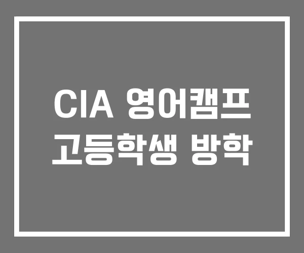 CIA 영어캠프 고등학생 방학