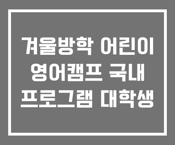 겨울방학 어린이 영어캠프 국내 프로그램 대학생